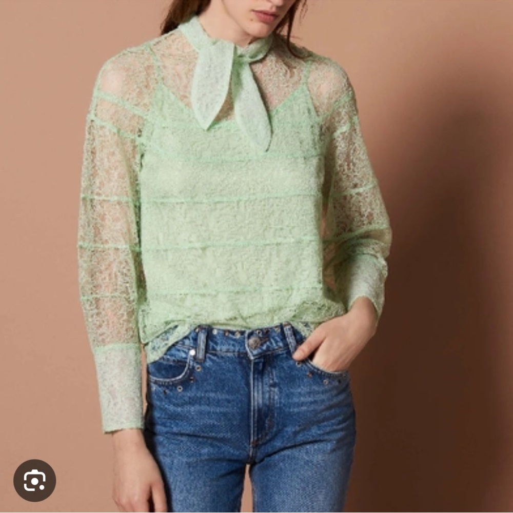 SANDRO
Long-sleeved Lace Top In Vert Amande